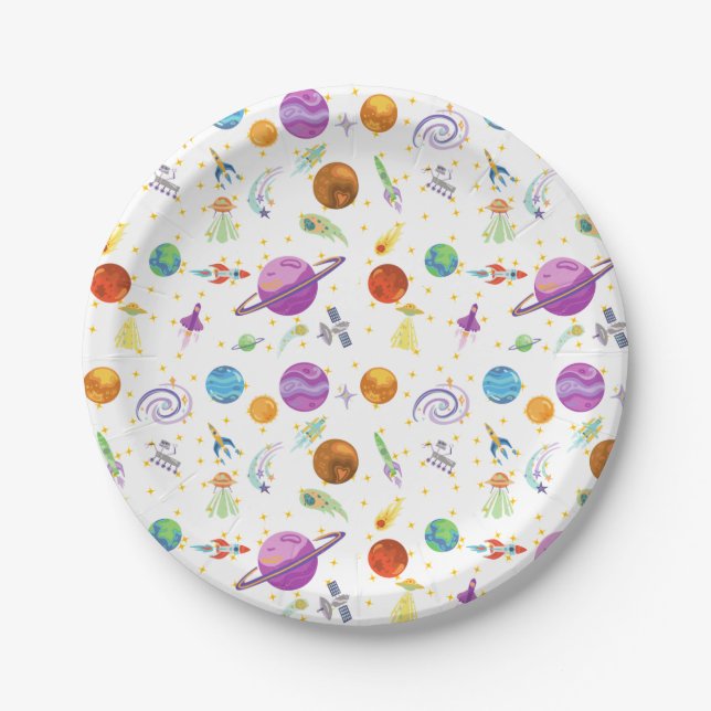 Space trip birthday paper plates (Front)