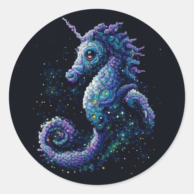 Space Unicorn Seahorse Classic Round Sticker (Front)