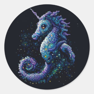 Space Unicorn Seahorse Classic Round Sticker