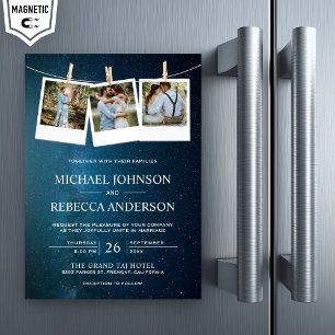 Space Universe Blue Galaxy Photo Collage Wedding Magnetic Invitation