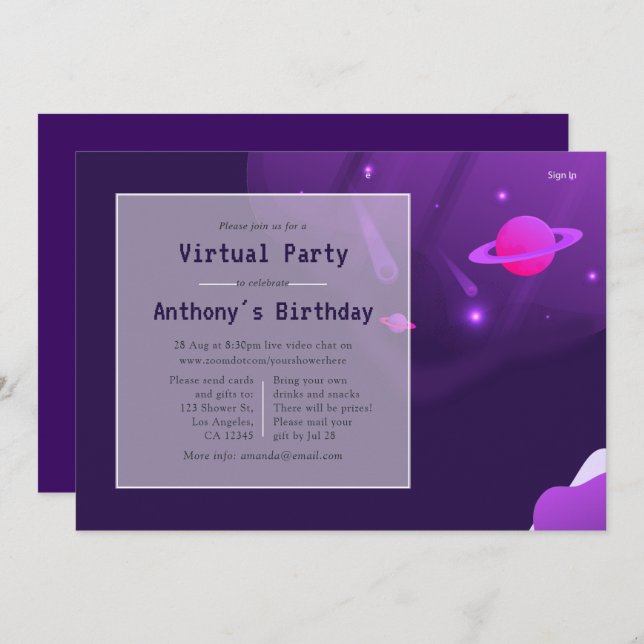 Space Virtual Reality Birthday Party Invitation (Front/Back)