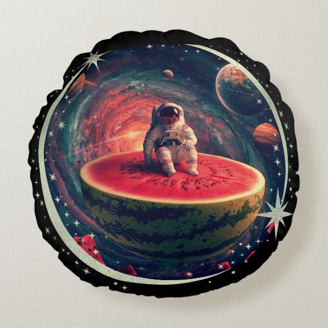 Space Watermelon Astronaut Round Cushion (Front)