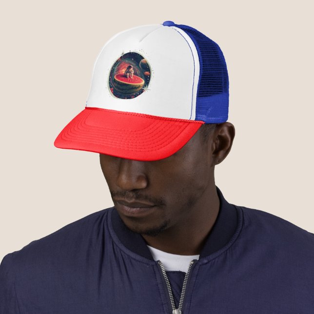 Space Watermelon Astronaut Trucker Hat (In Situ)