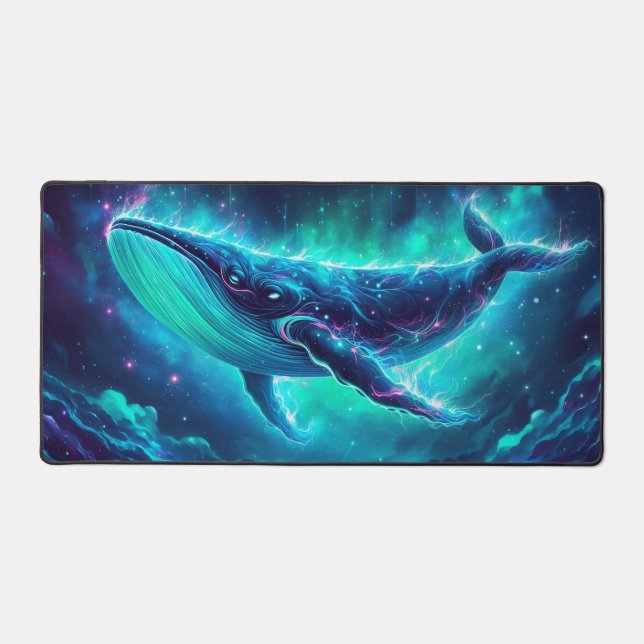 Space Whale, Eye-Catching Neon Animals Desk Mat (Front)