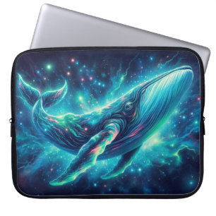 Space Whale, Eye-Catching Neon Animals Laptop Sleeve