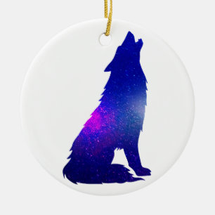 Space Wolf howling - Choose background color Ceramic Ornament