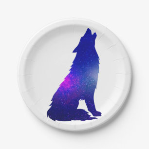 Space Wolf howling - Choose background color Paper Plate