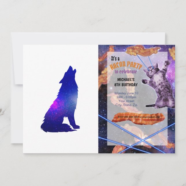 Space Wolf howling - Choose background colour Invitation (Front)