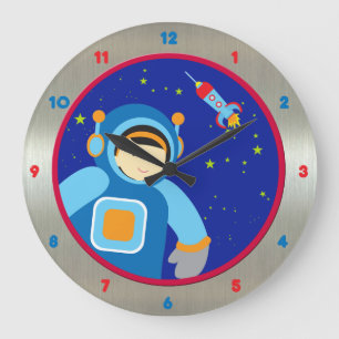 Spaceboy Floating Outside the Spaceship Large Clock