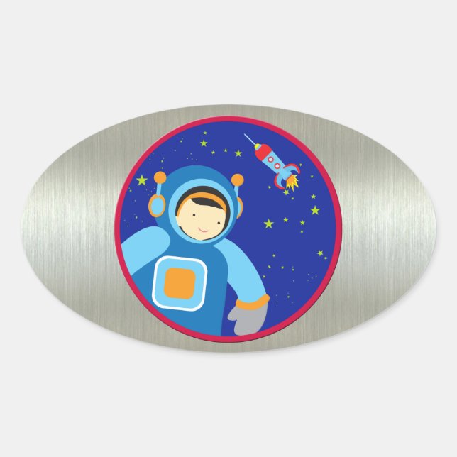 Spaceboy Floating Outside the Spaceship Oval Sticker (Front)