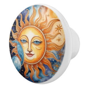 Spacecore Sun Moon Face Ceramic Knob
