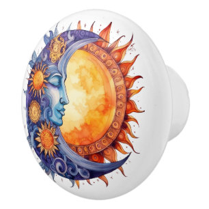 Spacecore Sun Moon Face Ceramic Knob