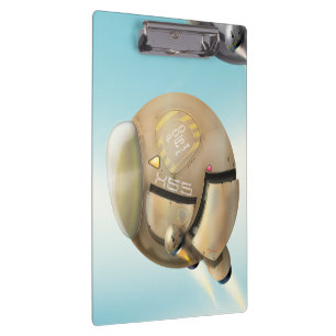 Spacecraft flying through a planet clipboard