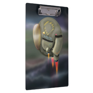 Spacecraft flying through a planet clipboard