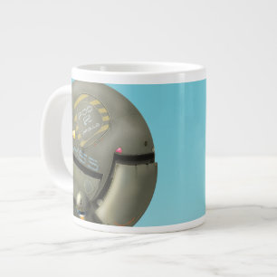 Spacecraft flying through a planet large coffee mug