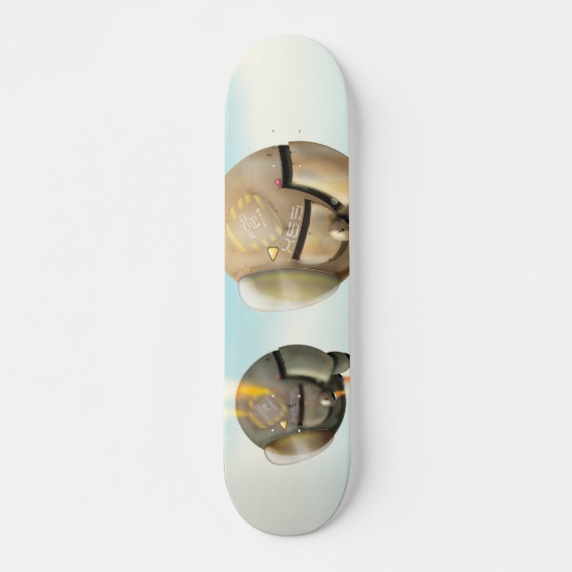 Spacecraft flying through a planet skateboard (Front)