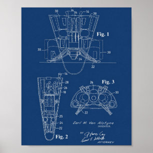 Spacecraft Patent 1970 Blueprint Poster