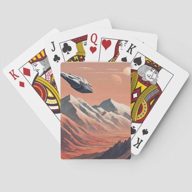 Spacecraft travelling through mountains playing cards (Back)