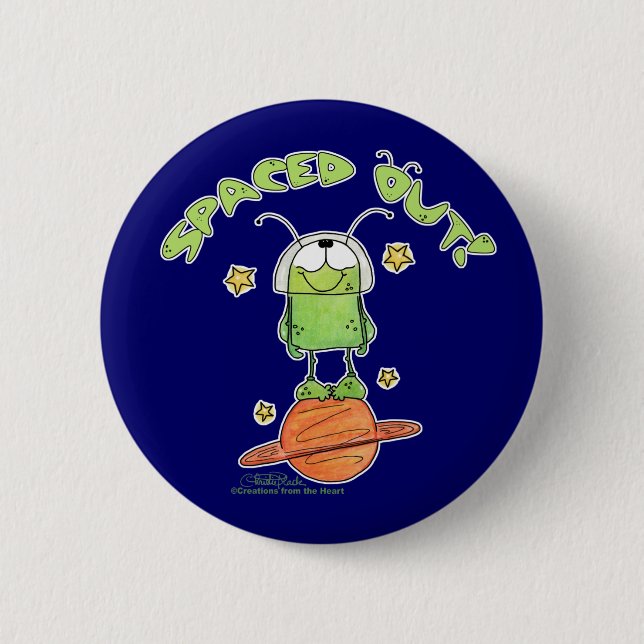 Spaced Out Alien 6 Cm Round Badge (Front)