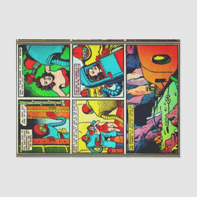 SpaceHawk, Martians, and a Damsel Comic Book Page Tissue Paper (Front)