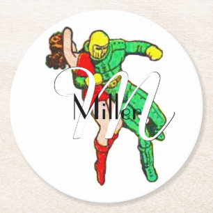 SpaceHawk Rescues The Earth Girl Round Paper Coaster