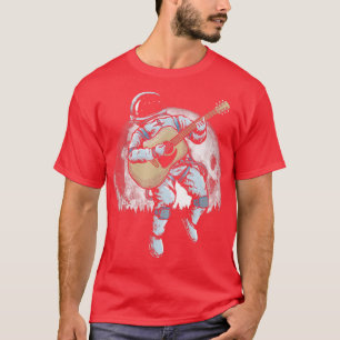 Spaceman Acoustic Guitar Music Astronaut Full Moon T-Shirt