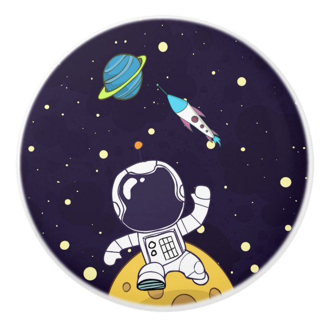 Spaceman Astronaut Exploring Outer Space Ceramic Knob (Front)