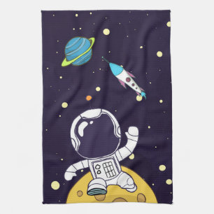 Spaceman Astronaut Exploring Outer Space Tea Towel