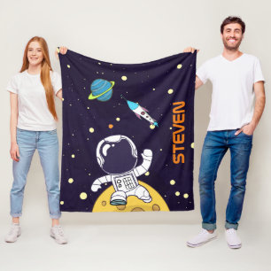 Spaceman Astronaut Floating in Outer Space Fleece Blanket