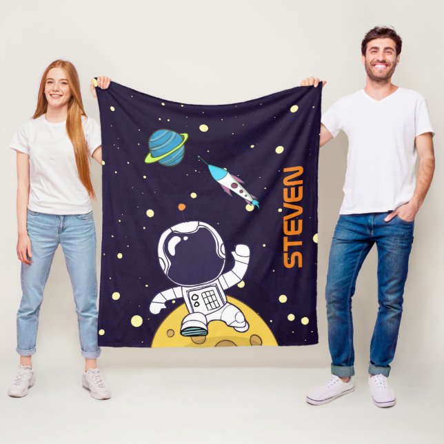 Spaceman Astronaut Floating in Outer Space Fleece Blanket (In Situ)
