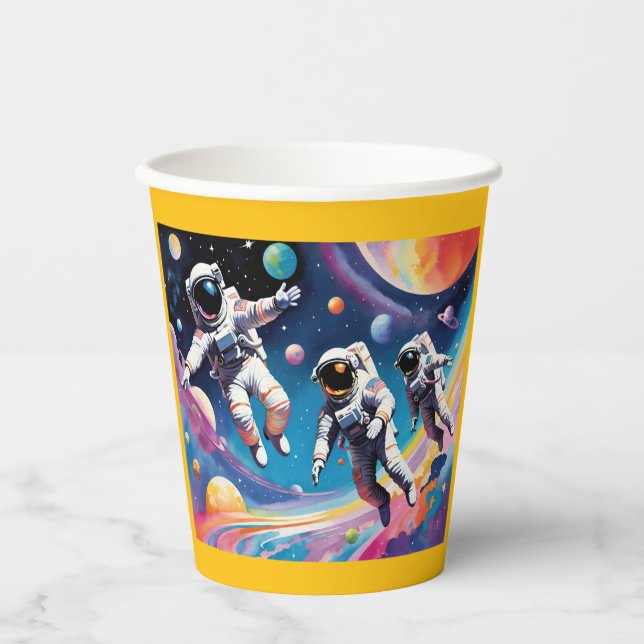 Spaceman Astronauts In A Pastel Galaxy Paper Cups (Front)