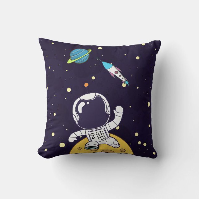 Spaceman Exploring Outer Space Cushion (Front)