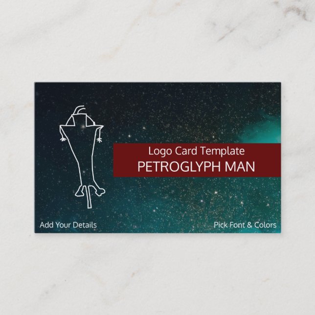 Spaceman or art Petroglyph Man Logo Business Card (Front)