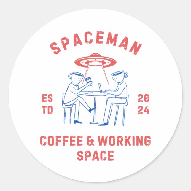 spaceman retro  classic round sticker (Front)