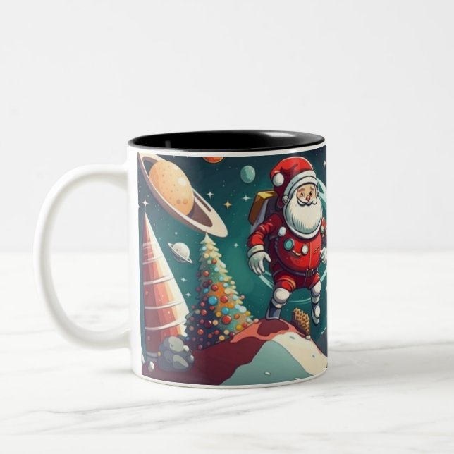 Spaceman santa fun Two-Tone coffee mug (Left)