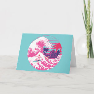 Spaceman surfing The Great pink wave Card