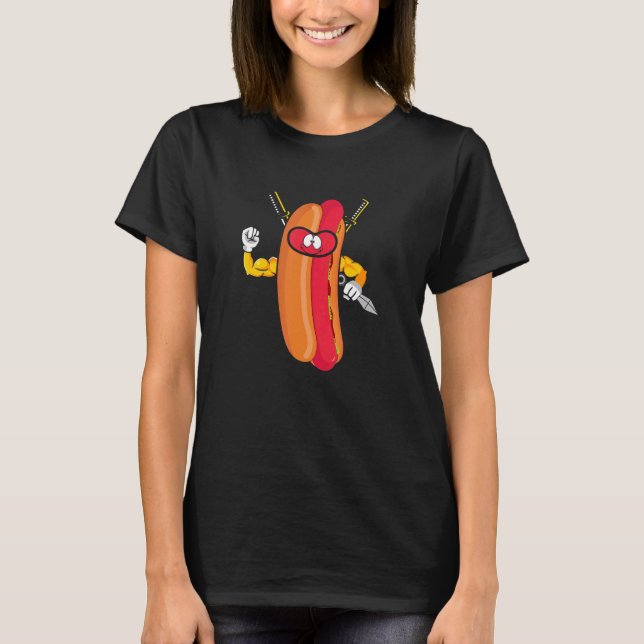 Spaceman Swining On A Hot Dog Planets Hotdog Wiene T-Shirt (Front)