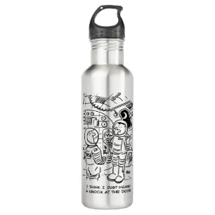 Spacemen on Spaceship Hear Knock at Door 710 Ml Water Bottle