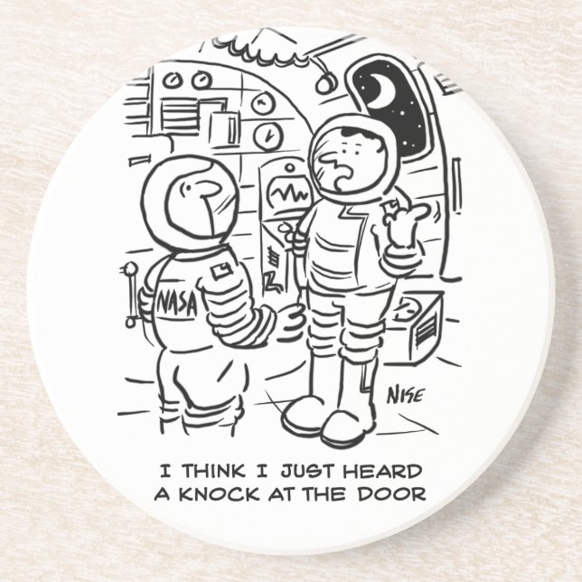 Spacemen on Spaceship Hear Knock at Door Coaster (Front)