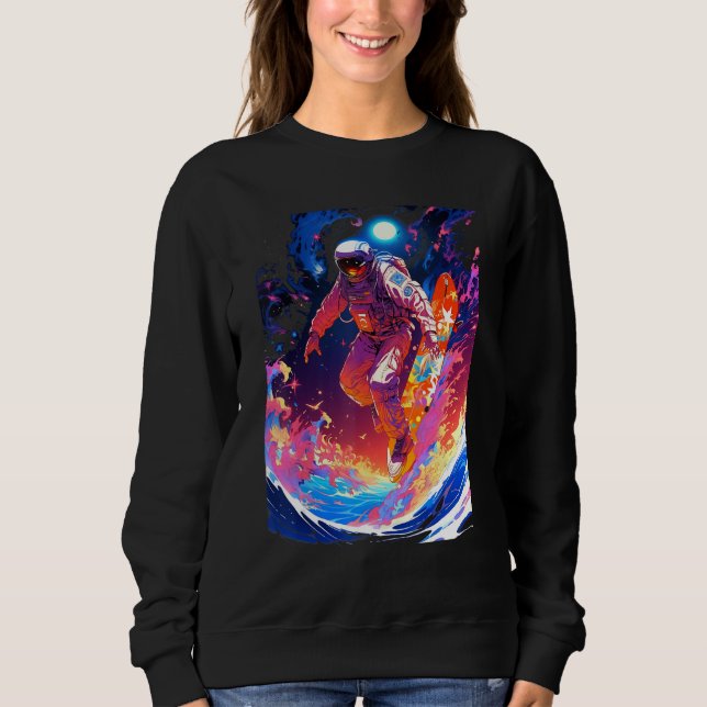 Spacer surfing the waves of an alien planet hangin sweatshirt (Front)