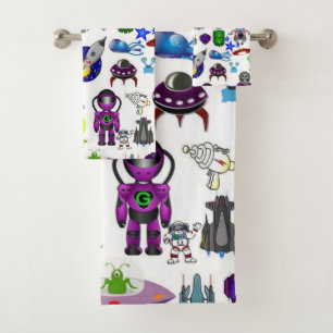 Spaceship Aliens Astronaut  Bathroom Towel Sets