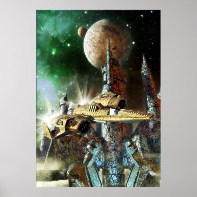 Spaceship and alien planet poster (Front)