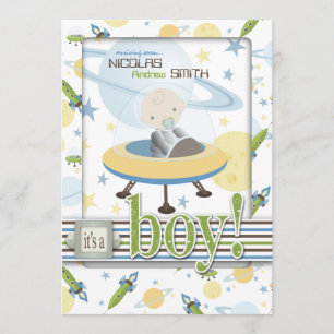 Spaceship Astronaut Baby Shower Invitations