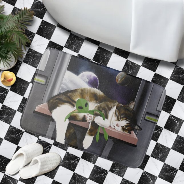 Spaceship Cat Sci-Fi Cute Bath Mat (Creator Uploaded)