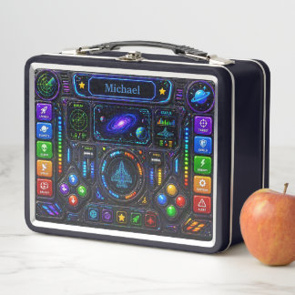 Spaceship Control Panel Personalized Name Metal Lunch Box