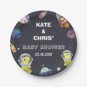 Spaceship Dinosaur Star Planet Galaxy Baby Shower Paper Plate