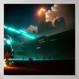 Spaceship Docking at Futuristic Spaceport  Poster