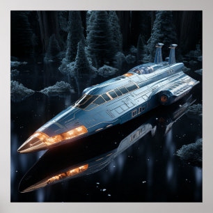 Spaceship Extraterrestrial Orange Glow Poster