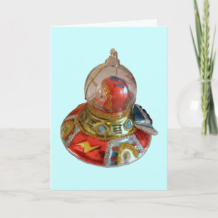 Spaceship Glass Christmas Ornament Holiday Card