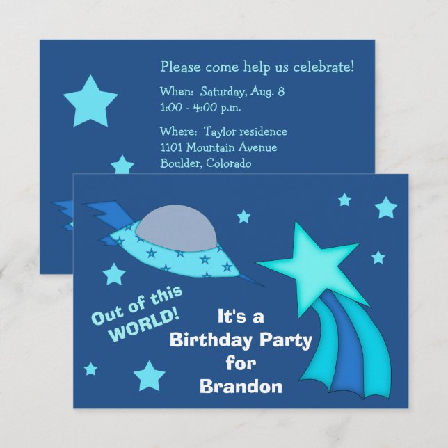 Spaceship Kids Birthday Party Invitation (Front/Back)